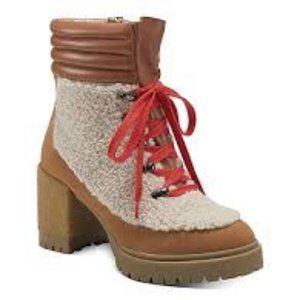 AEROSOLES Shearling Nubuck Leather Heel Boots